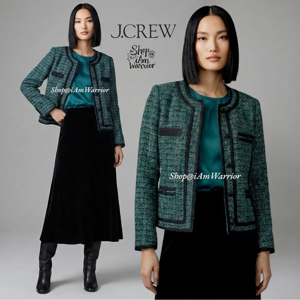 J.Crew teal & black tweed collarless jacket *shop@iamwarrior
